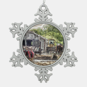 FARMING SNOWFLAKE PEWTER CHRISTMAS ORNAMENT