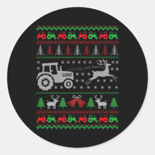 Farming Tractor Reindeer Farm Funny Farmer Ugly Ch Classic Round Sticker