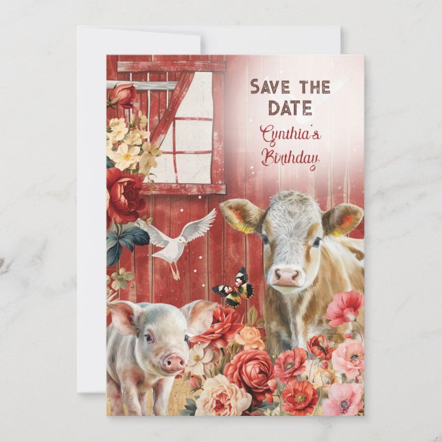 Farmland Chic Save the Date Card (Front)