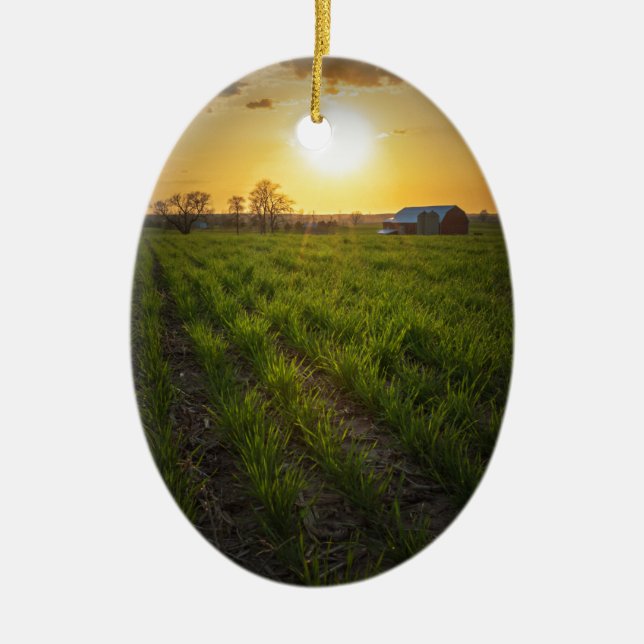 Farmland Sunset Ceramic Tree Decoration (Front)
