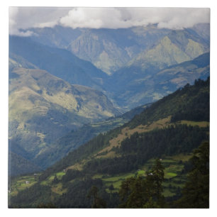 Farmlands and village in the Himalayas Ceramic Tile