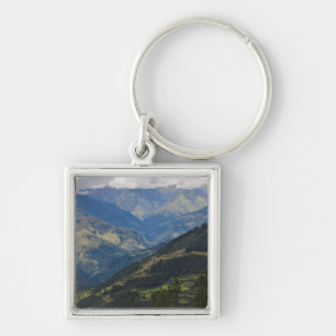 Farmlands and village in the Himalayas Key Ring