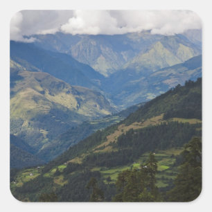 Farmlands and village in the Himalayas Square Sticker