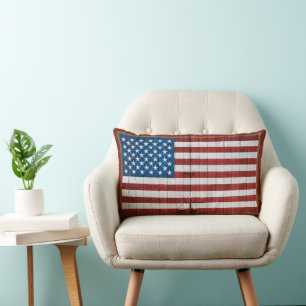 Farms   American Flag Barn Mural Lumbar Cushion