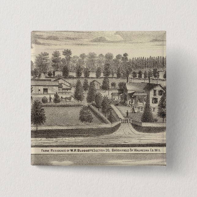 Farms and residences of WR Blodgett & GC Daubner 15 Cm Square Badge (Front)