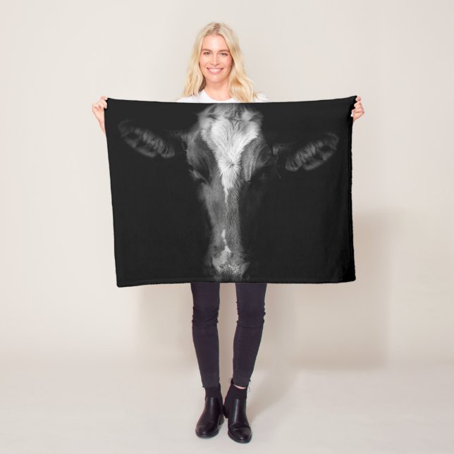 Farms | B&W Cow Head Shot Fleece Blanket (In Situ)