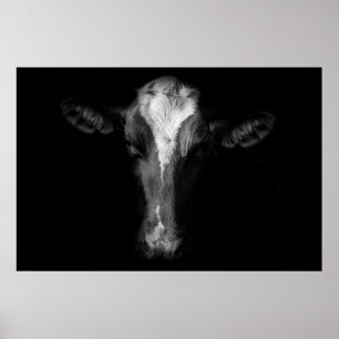 Farms B&W Cow Head Shot Poster
