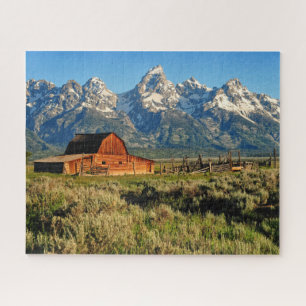 Farms   Barn Shadowed by Snow Capped Mountains Jigsaw Puzzle