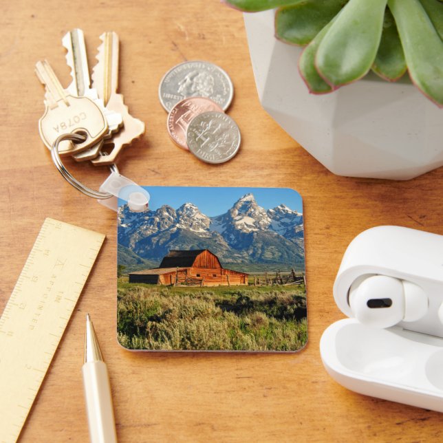 Farms | Barn Shadowed by Snow Capped Mountains Key Ring (Desk)