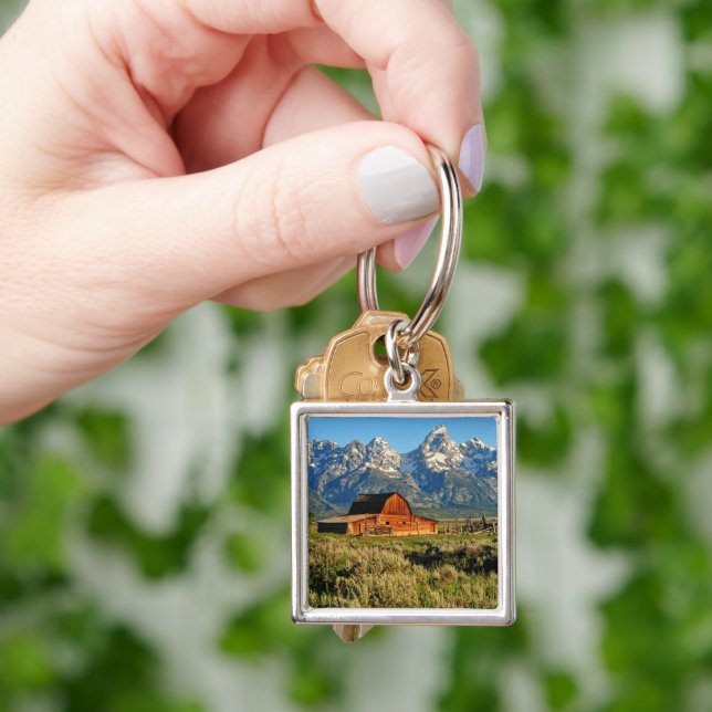 Farms | Barn Shadowed by Snow Capped Mountains Key Ring (Hand)