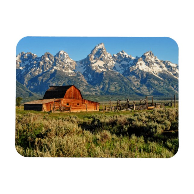 Farms | Barn Shadowed by Snow Capped Mountains Magnet (Horizontal)