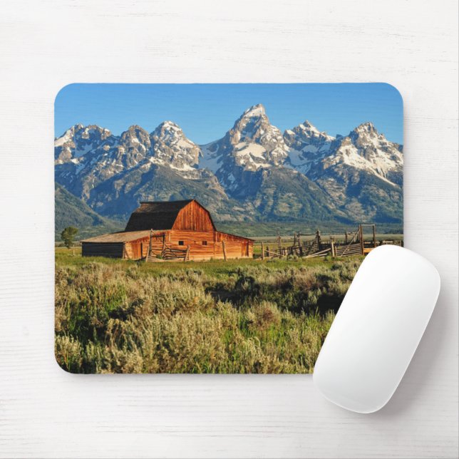 Farms | Barn Shadowed by Snow Capped Mountains Mouse Pad (With Mouse)