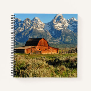 Farms Barn Shadowed by Snow Capped Mountains Notebook