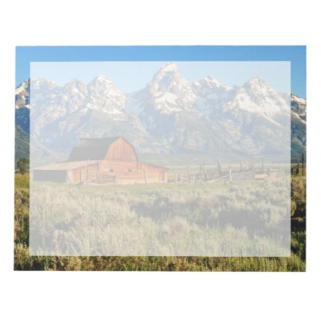 Farms | Barn Shadowed by Snow Capped Mountains Notepad (Front)