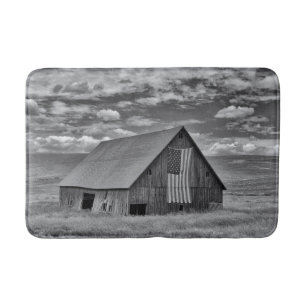 Farms BW American Flag Barn Scene Bath Mat