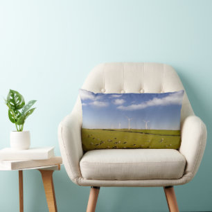 Farms   Cows Near Windmill Farm Lumbar Cushion