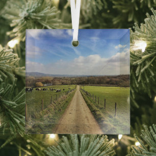 Farms   English Countryside Dirt Road Glass Tree Decoration
