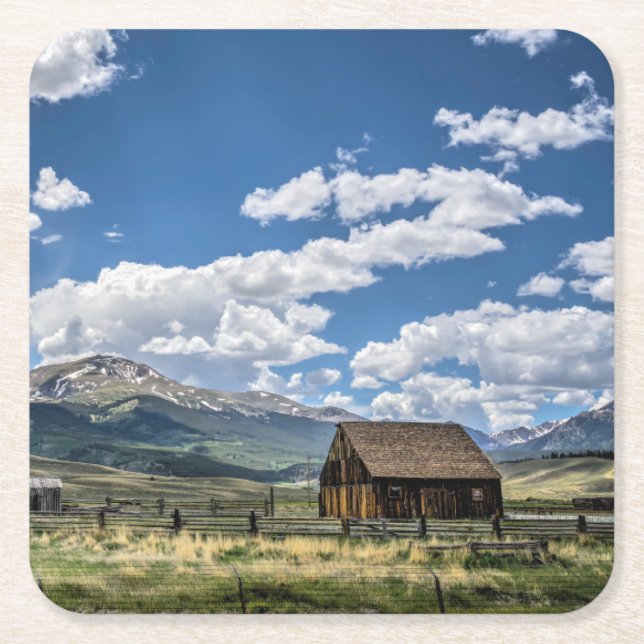 Farms | Farm Below the Colorado Mountains Square Paper Coaster (Front)