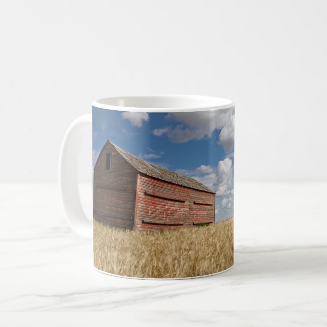 Farms | Old Red Barn in Wheat Field Coffee Mug (Front Left)