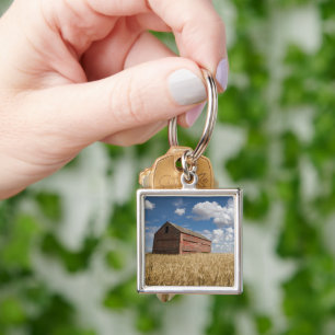 Farms Old Red Barn in Wheat Field Key Ring