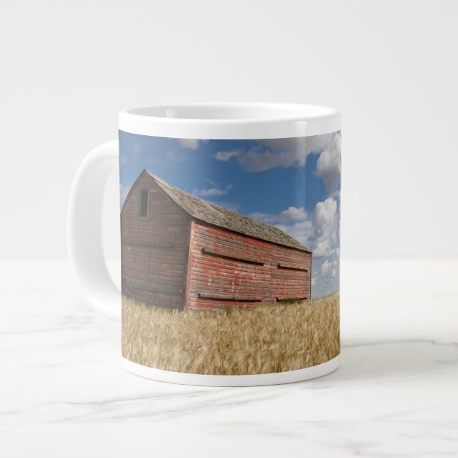 Farms | Old Red Barn in Wheat Field Large Coffee Mug (Front Left)