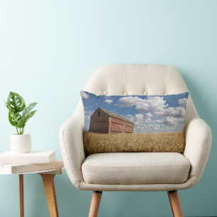 Farms Old Red Barn in Wheat Field Lumbar Cushion