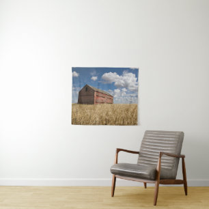 Farms   Old Red Barn in Wheat Field Tapestry