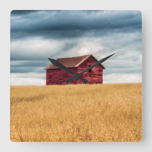 Farms | Old Red Barn Square Wall Clock (Front)