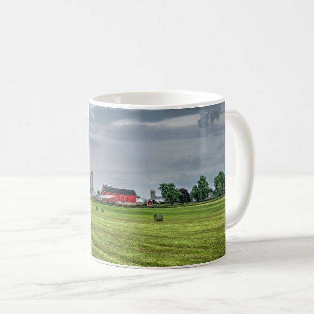 Farms | Red Barn & Silo in Spring Coffee Mug (Front Right)
