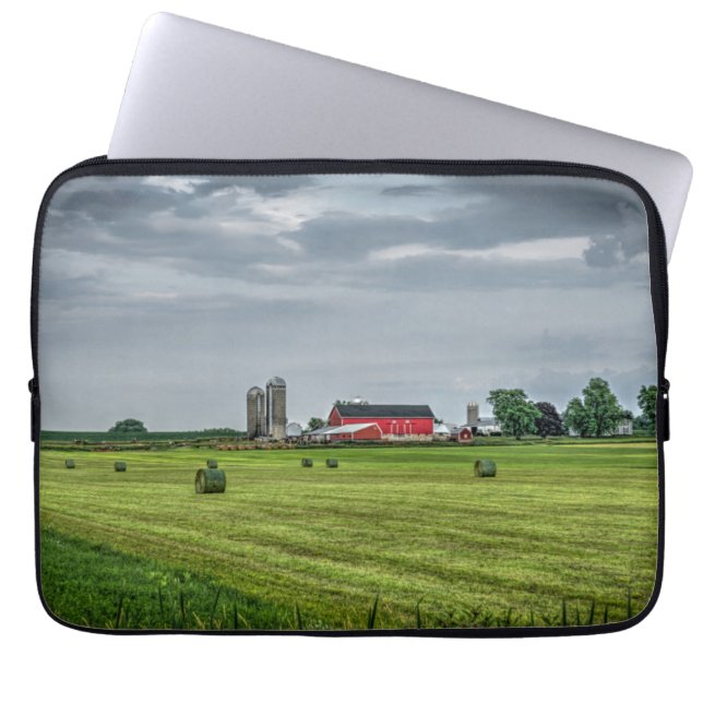 Farms | Red Barn & Silo in Spring Laptop Sleeve (Front)