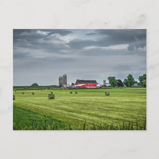 Farms | Red Barn & Silo in Spring Postcard (Front)