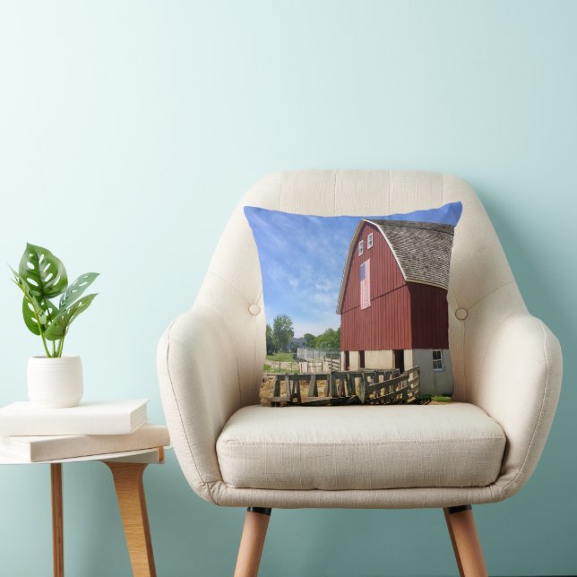 Farms | Red Barn With American Flag Cushion (Chair)