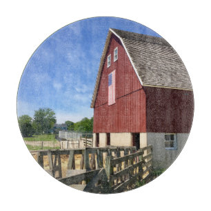 Farms Red Barn With American Flag Cutting Board