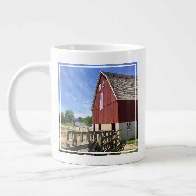 Farms | Red Barn With American Flag Large Coffee Mug (Left)