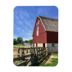 Farms Red Barn With American Flag Magnet