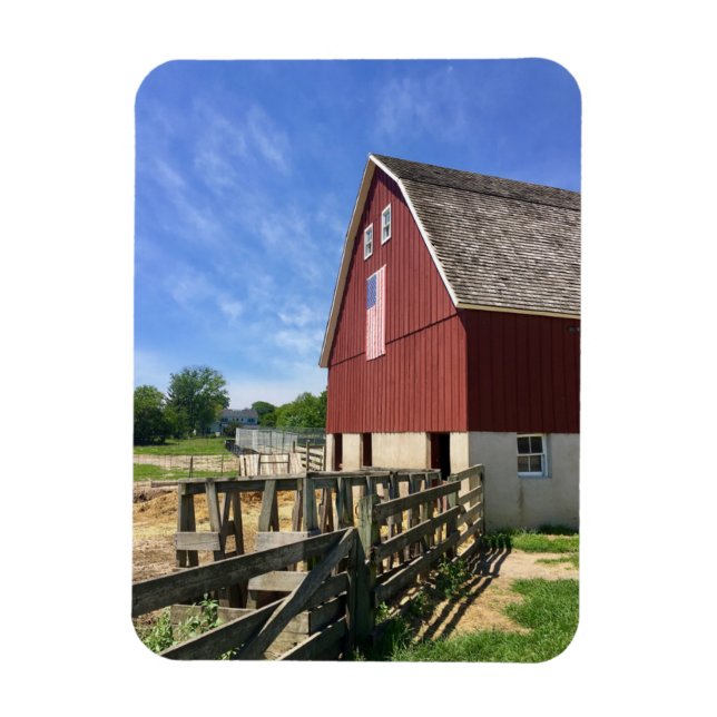 Farms | Red Barn With American Flag Magnet (Vertical)