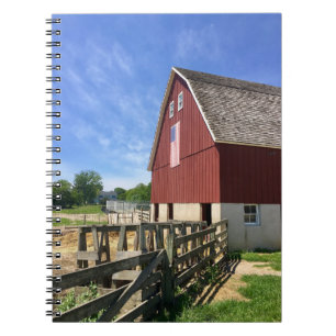 Farms Red Barn With American Flag Notebook