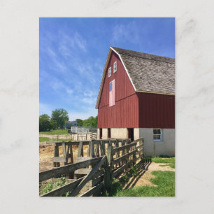 Farms   Red Barn With American Flag Postcard