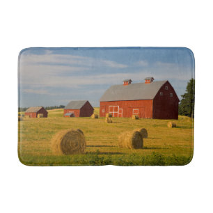 Farms   Red Barns Near Hay Bales Bath Mat