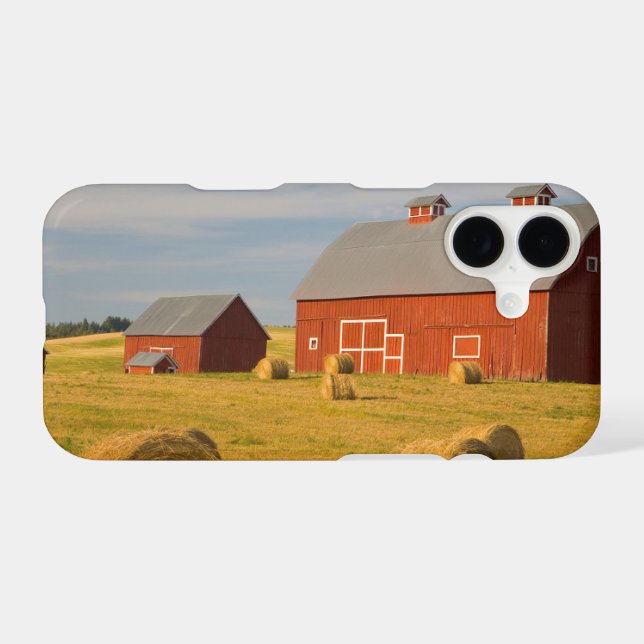 Farms | Red Barns Near Hay Bales iPhone Case (Back Horizontal)