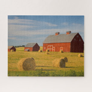 Farms   Red Barns Near Hay Bales Jigsaw Puzzle