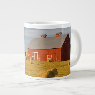 Farms | Red Barns Near Hay Bales Large Coffee Mug