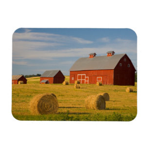 Farms   Red Barns Near Hay Bales Magnet