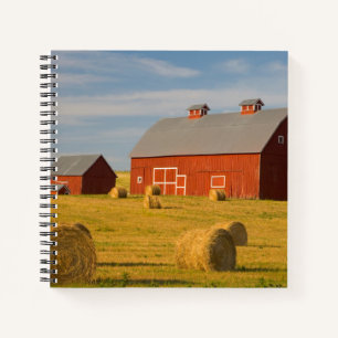 Farms   Red Barns Near Hay Bales Notebook