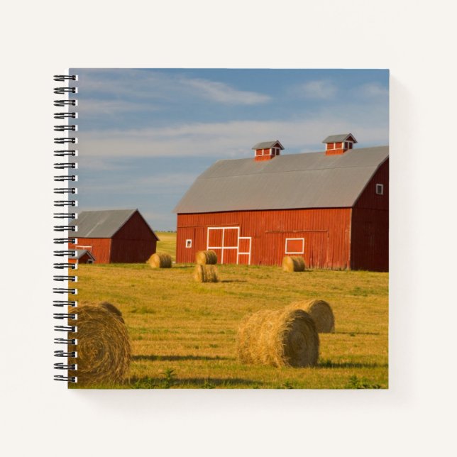 Farms | Red Barns Near Hay Bales Notebook (Front)