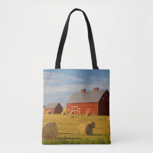 Farms Red Barns Near Hay Bales Tote Bag