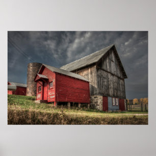Farms   Red Wooden Barn in Michigan Poster