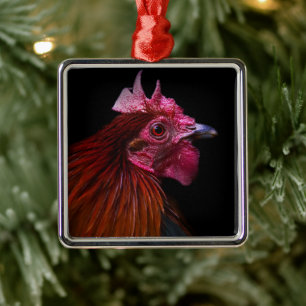 Farms Rooster Head Shot Metal Ornament