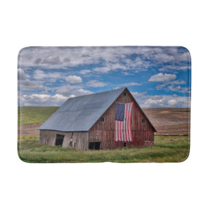Farms   Rustic Red Barn With American Flag Bath Mat