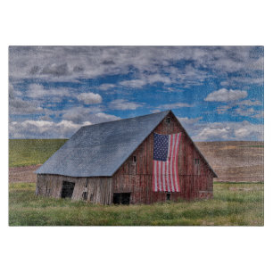 Farms   Rustic Red Barn With American Flag Cutting Board